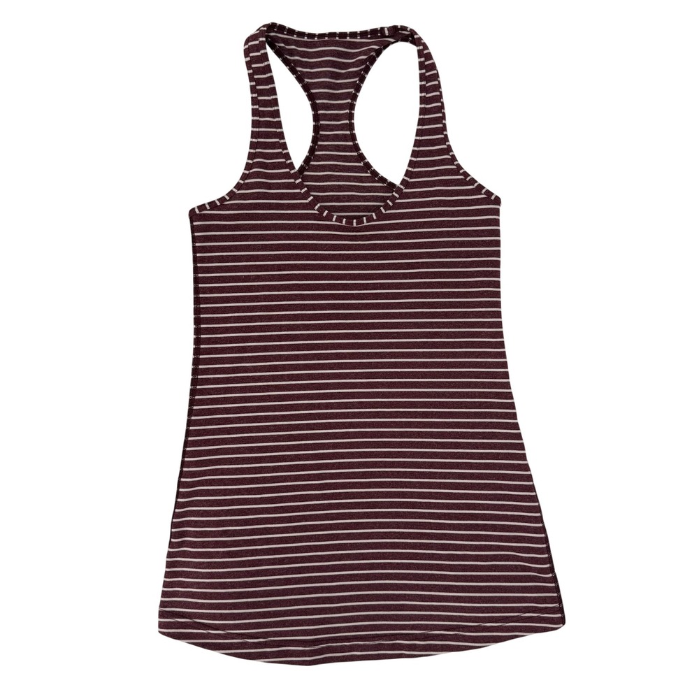 Lululemon Cool Racerback Tank Top Womens 4 Burgundy Striped‎ Excellent Racerback